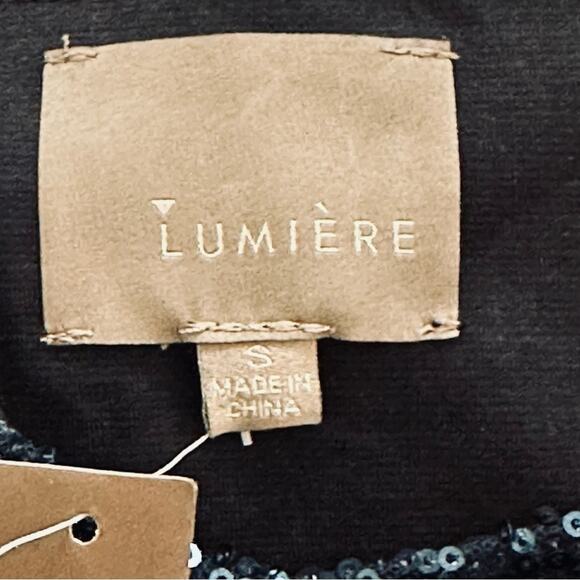 Lumiere Jacket Blazer Coat Black Blue Sequins Front Side Zip Cropped Party Small - Picture 2 of 16